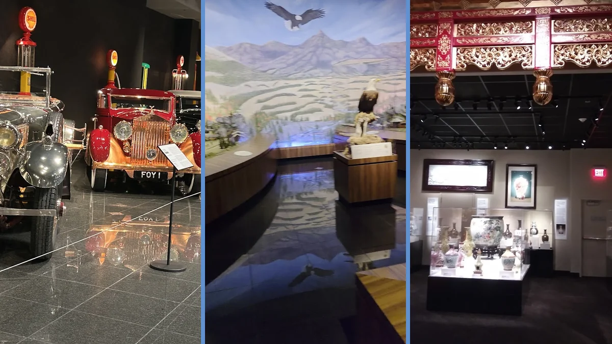 Outdoor walkways pass fountains and storefronts.